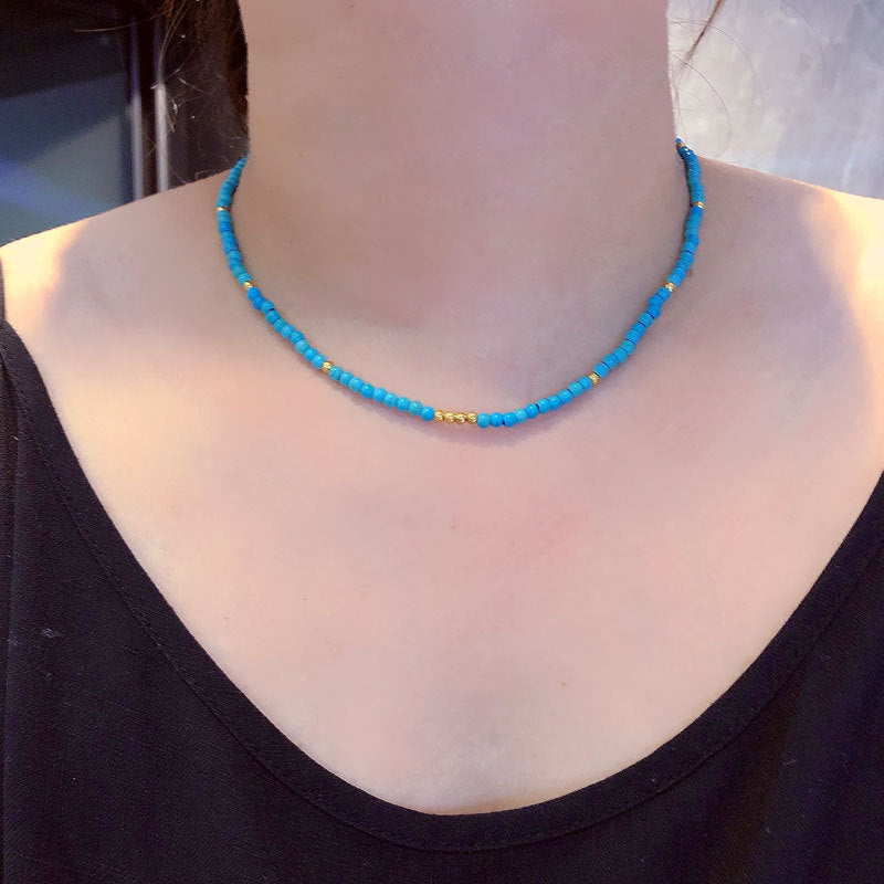 Cross-Border European and American Twin Natural Shell Pearl Necklace Diamond Turquoise Titanium Steel Pendant Color Necklace Female Accessories