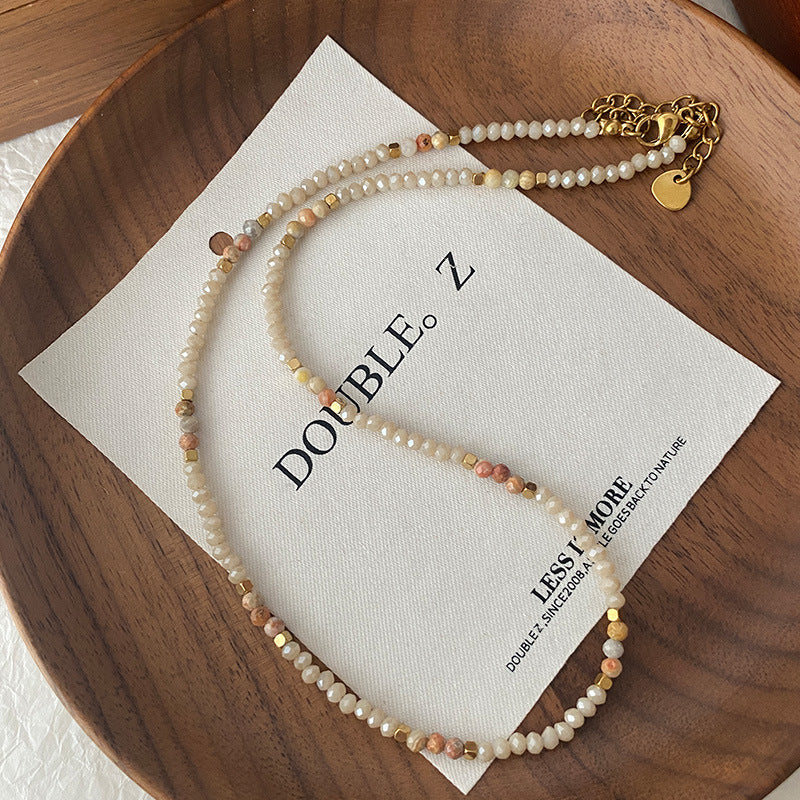 Sunstone Necklace High-Rise Sweater Chain Accessories Women's All-Match Mid-Ancient Simple Twin High-Grade Crystal Necklace