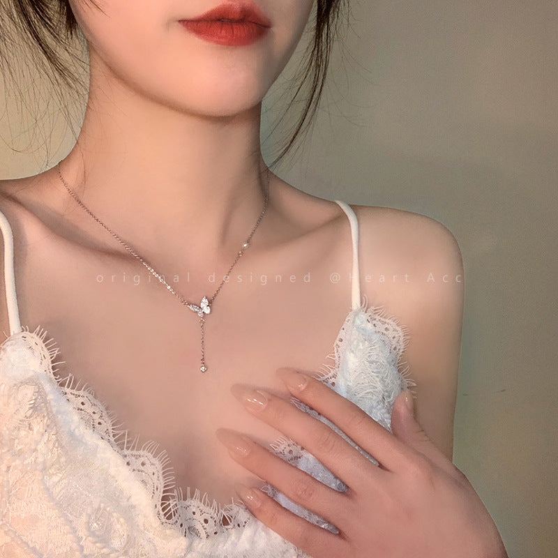 Butterfly Tassel Necklace for Women South Korea Light Luxury High-Grade Clavicle Chain New Popular Minority All-Match Ornament