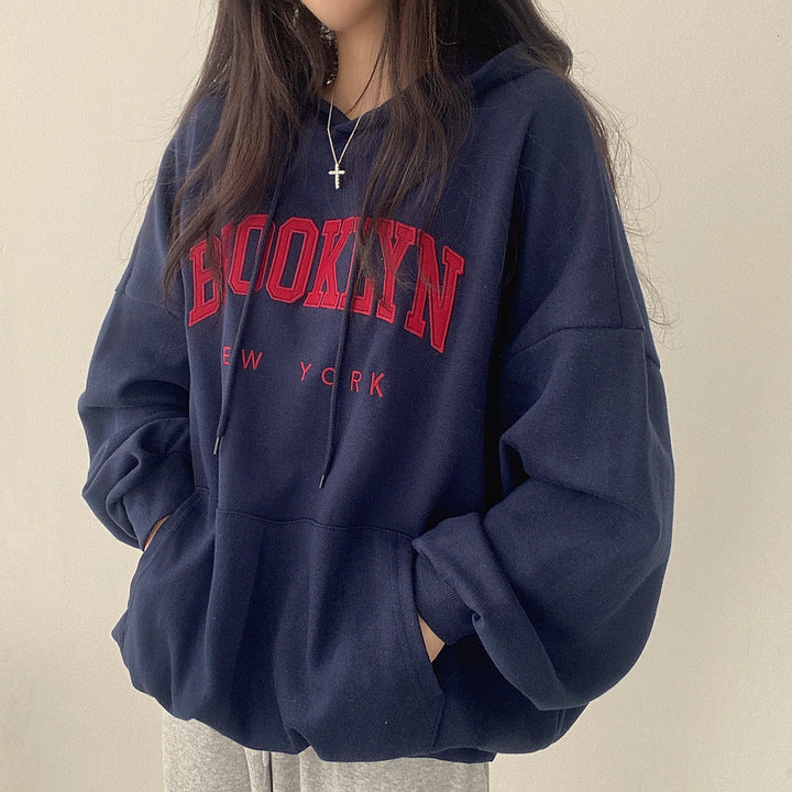 VAKKV Manufacturer wholesale hooded sweater women's Korean version of street temperament velvet casual versatile 2025n thin tide embroidery letter spring