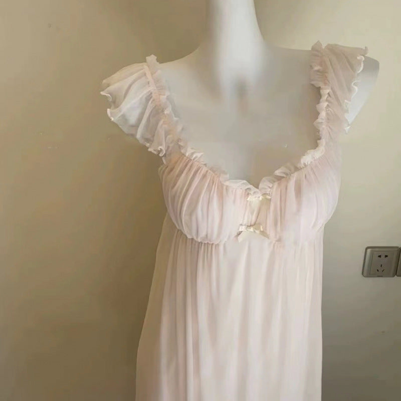 2025 Afternoon tea, princess nightdress with chest pad, sweet girl skin-friendly and comfortable pajamas, loungewear, fairy pure desire skirt