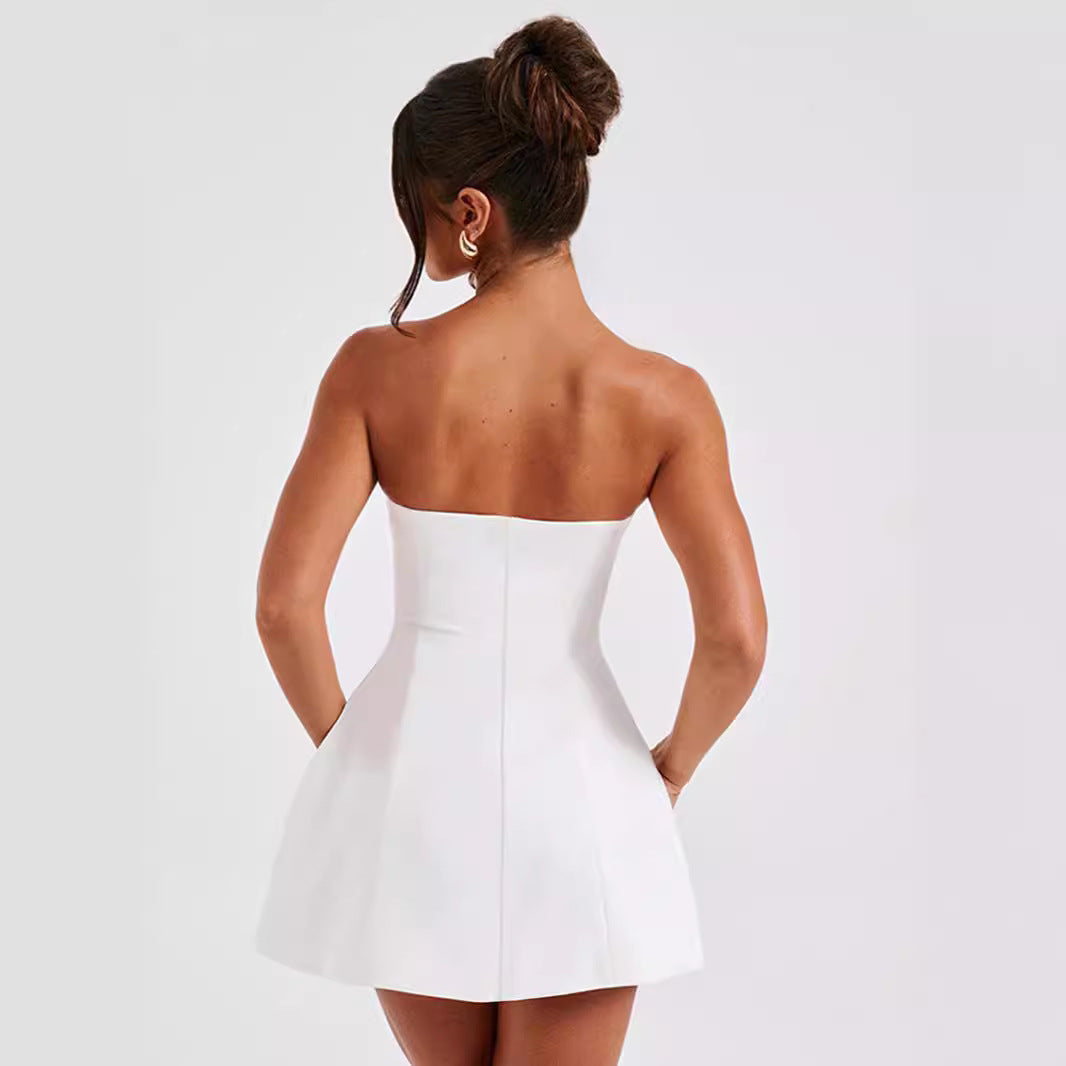 VAKKV 2025 AC234 women's clothing popular celebrity style summer new fashion solid color tube top high waist dress women's wholesale
