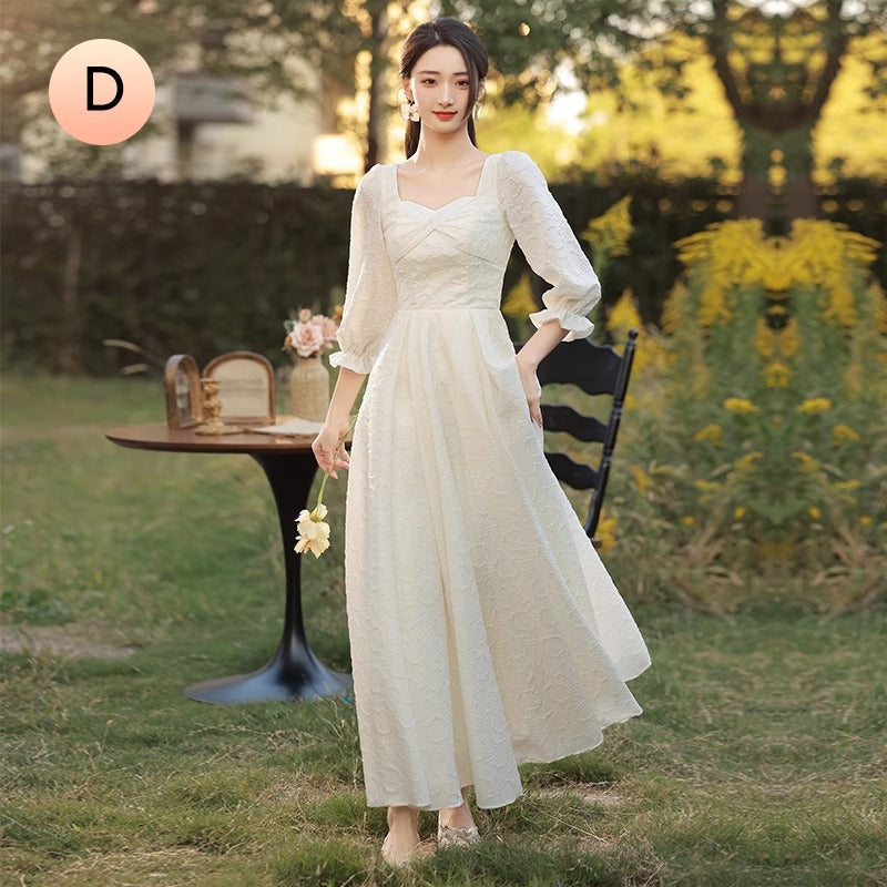 VAKKV Champagne Bridesmaid Dress New Super Fairy Wedding Ladybros' Dress Long Sleeve Niche High Sense Daily Style