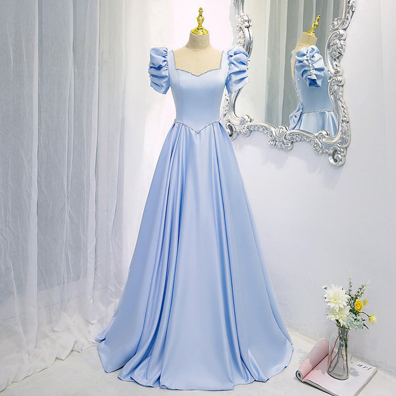 VSKKV Evening Dress Women's Spring New Banquet Texture Performance Vocal Solo Bow Backless Evening Dress