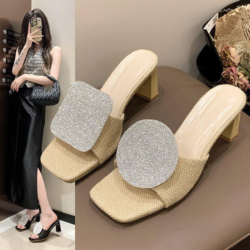 Cross-Border HOTan and NEWn plus Size Slippers Fashion round Buckle High Heel Leisure Female Foreign Trade Female Beach Slippers