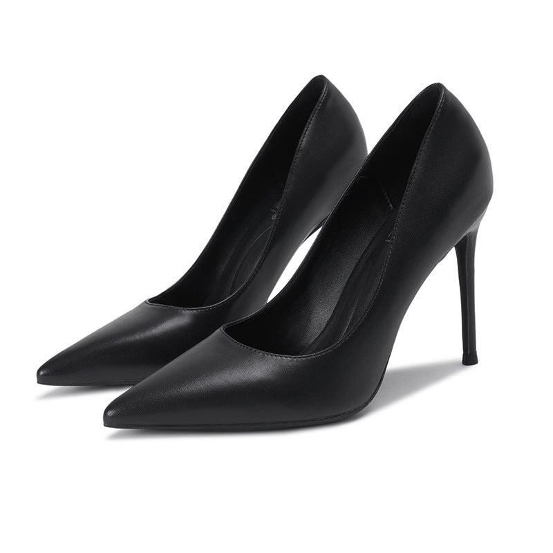 Cross-Border New Arrival plus Size High Heel Women's Shoes Fine Heel with Black Pointed Toe Pumps Business Temperament Work Shoes Foreign Trade Batch