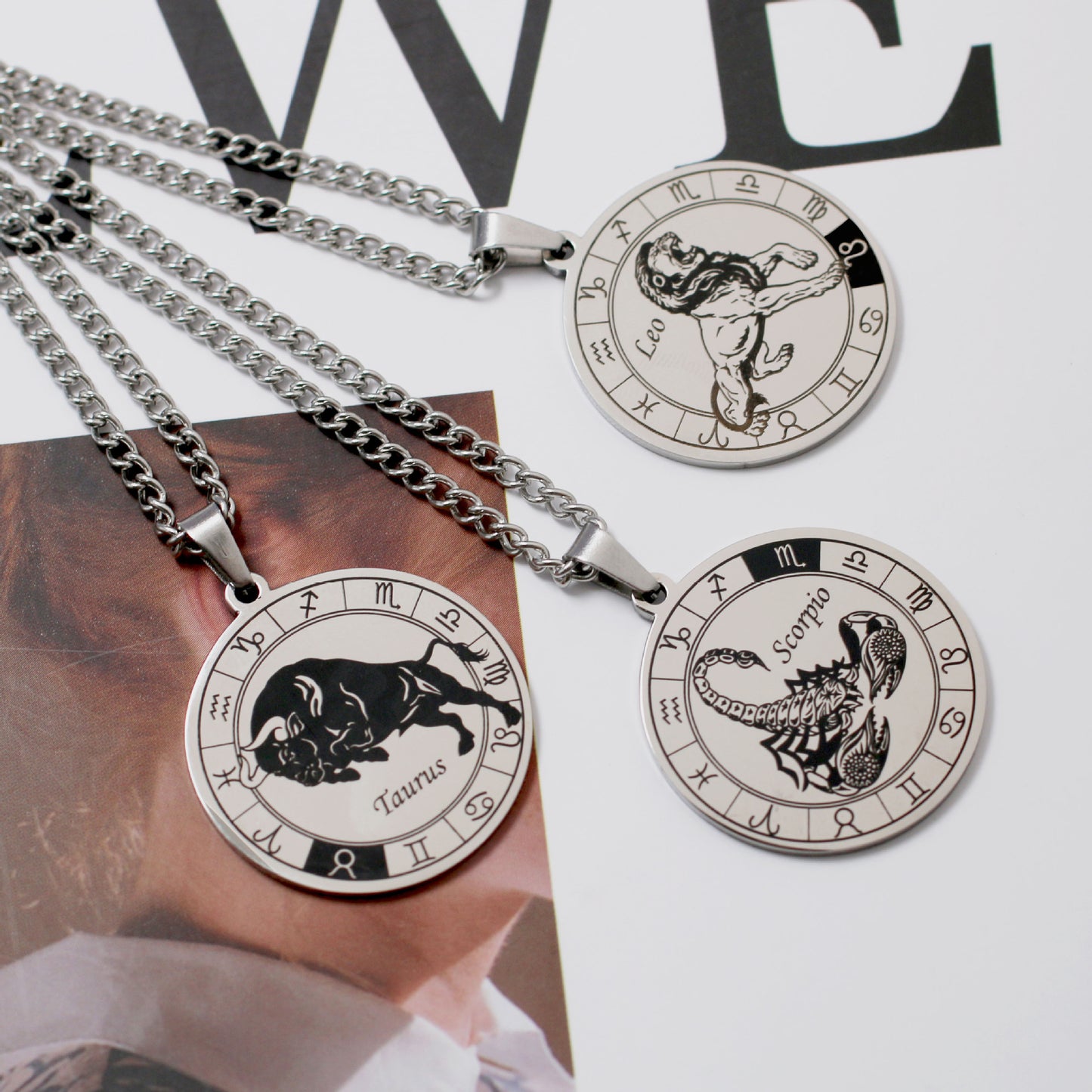 vakkv 12 Constellation Pendant Necklace Men's Titanium Steel Power Style Personalized Leo Turntable Couple's Stainless Steel Necklace