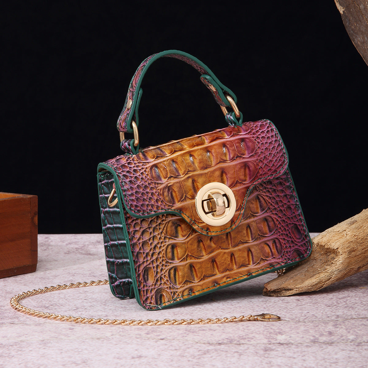 VAKKV 2025 New independent station portable messenger wallet mother and child retro women's bag multi-colored Brahman crocodile pattern