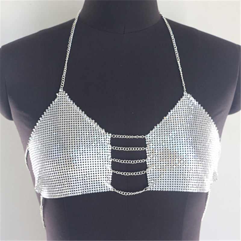 2025 YL2907 2025 vest rhinestone inlaid sequined diamond cloth material metal chain connected neck small vest body chain