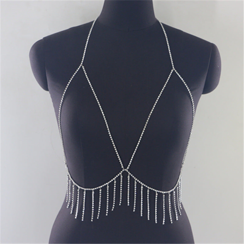 2025 MW2880 2025 bright diamond rhinestone inlaid single row diamond chain fringed chain pendant neck small vest top clothing