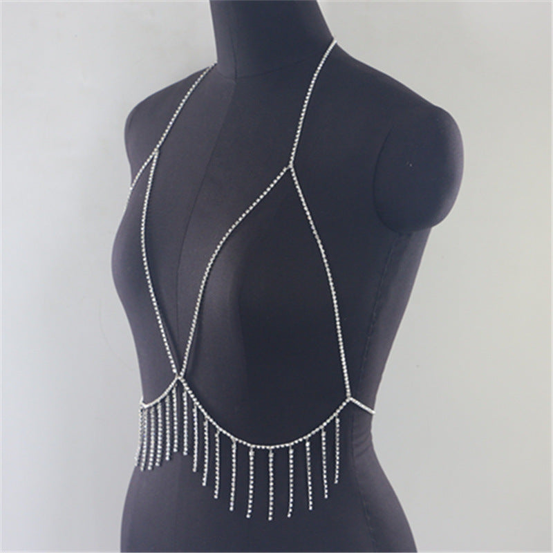 2025 MW2880 2025 bright diamond rhinestone inlaid single row diamond chain fringed chain pendant neck small vest top clothing