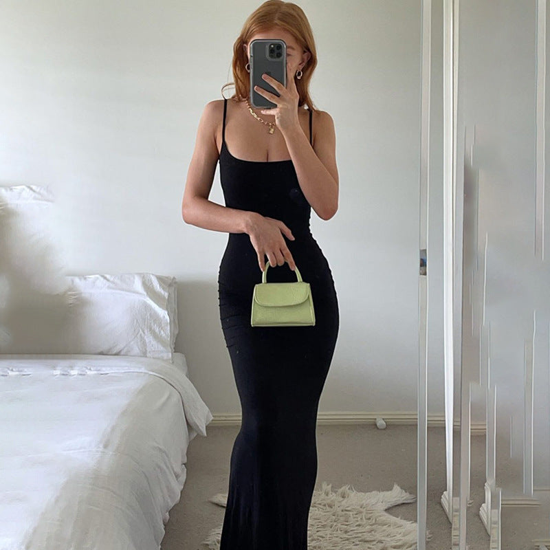 European and American Hot Trade Women's Clothing New Kardashian Skims Solid Color Sexy Slim Peach Hip Sling Summer Dress