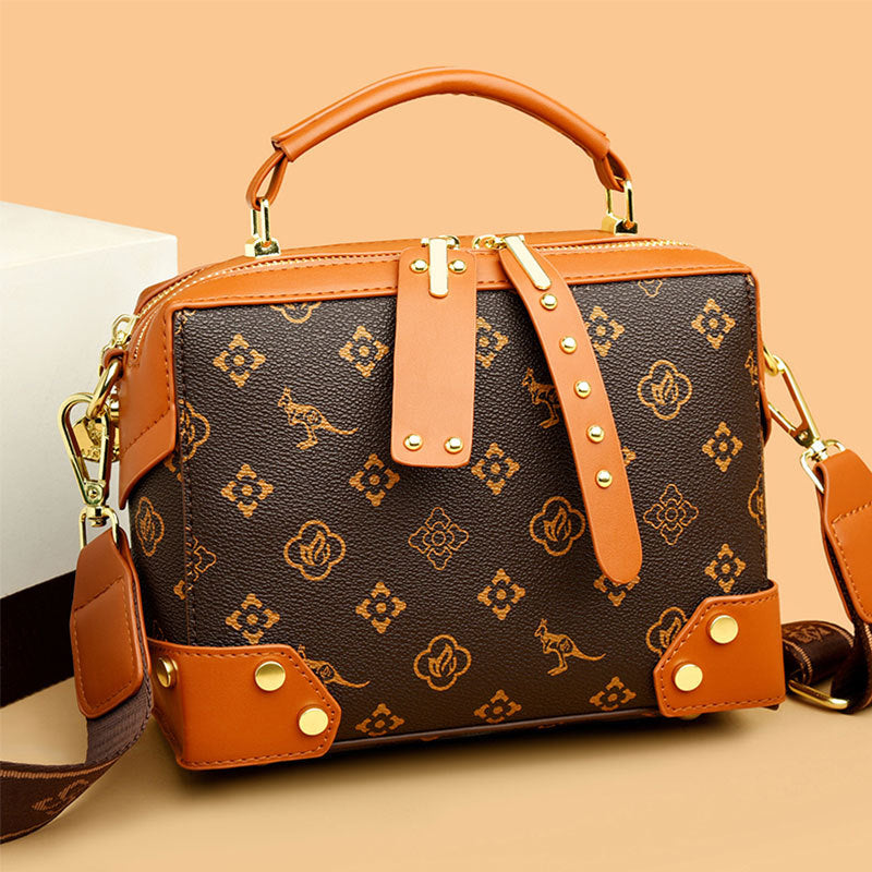 2025 Shoulder bag popular new high-quality soft leather messenger bag printed Popular style small bag fashionable Boston square bag