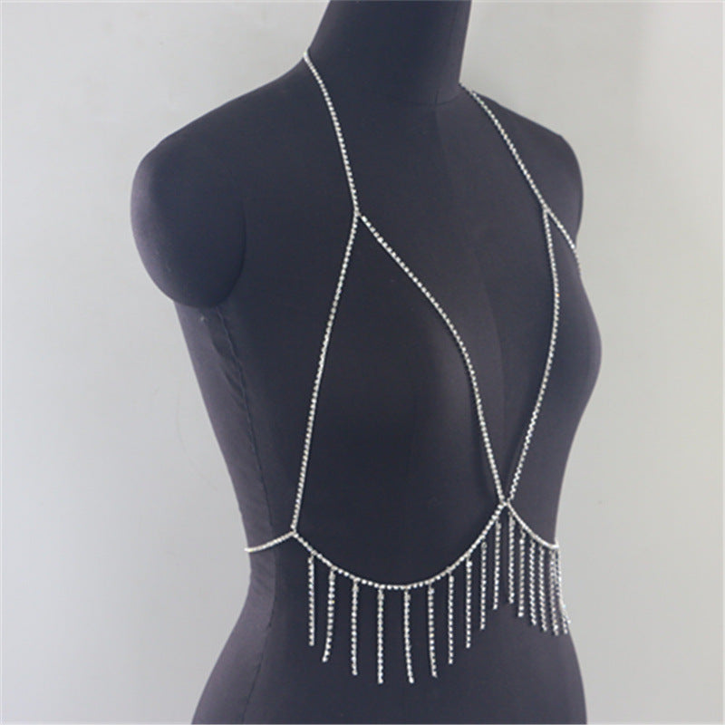 2025 MW2880 2025 bright diamond rhinestone inlaid single row diamond chain fringed chain pendant neck small vest top clothing