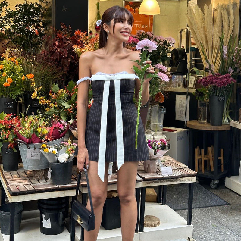 Europe and America Cross Border 2024 Summer Hot Sexy Pure Bow Self-Tie Lace Lace Tube Top Women's Clothing Dress