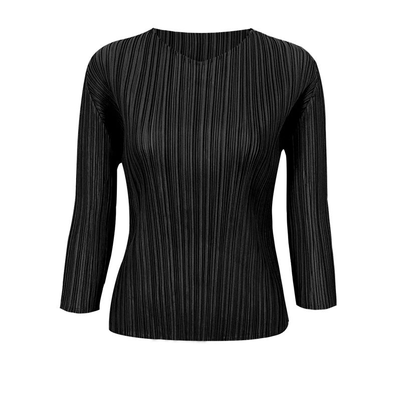 Miyake Basic Women's Clothing Spring New Korean Version Fashion Versatile Long Sleeve Design Niche Light Ripe Top Women