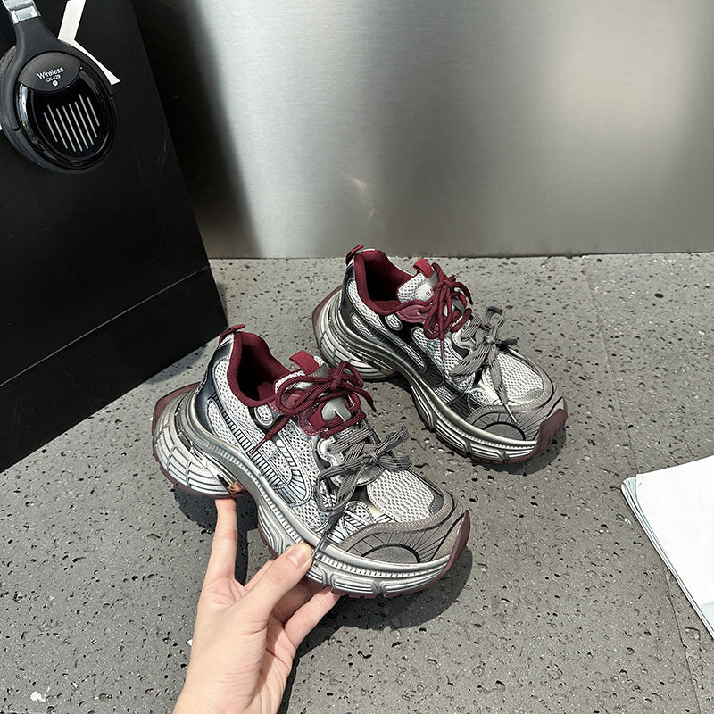 2025 Super fire versatile breathable dad shoes women's Popularan station genuine leather ankela red niche trendy cool casual sports shoes