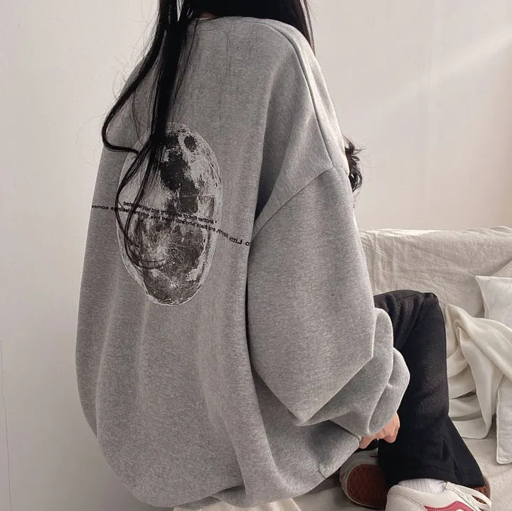 VAKKV Manufacturer heavy 2025n moon plus size long-sleeved sweater women's popular new loose round neck trendy brand lazy chic