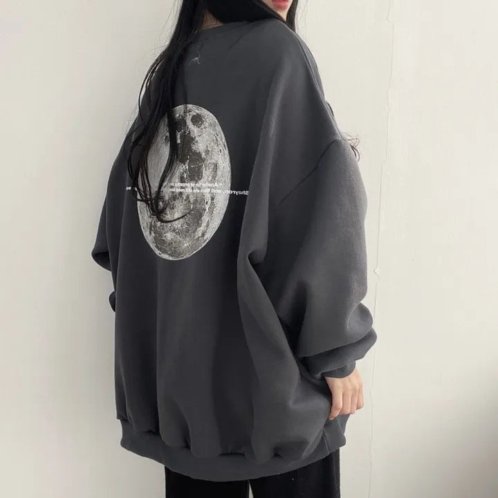 VAKKV Manufacturer heavy 2025n moon plus size long-sleeved sweater women's popular new loose round neck trendy brand lazy chic