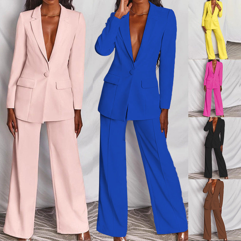 Zl1396 in Stock Autumn New Cross-Border Women's Clothing Stylish Temperament Long Sleeves Suit Straight-Leg Trousers Suit