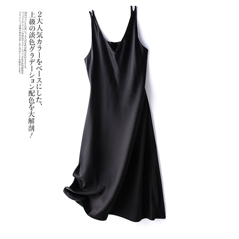 24 New High end Acetic Acid Sling Skirt Women's Long Off Shoulder Satin Sling Dress Mid length Summer Women's Outwear