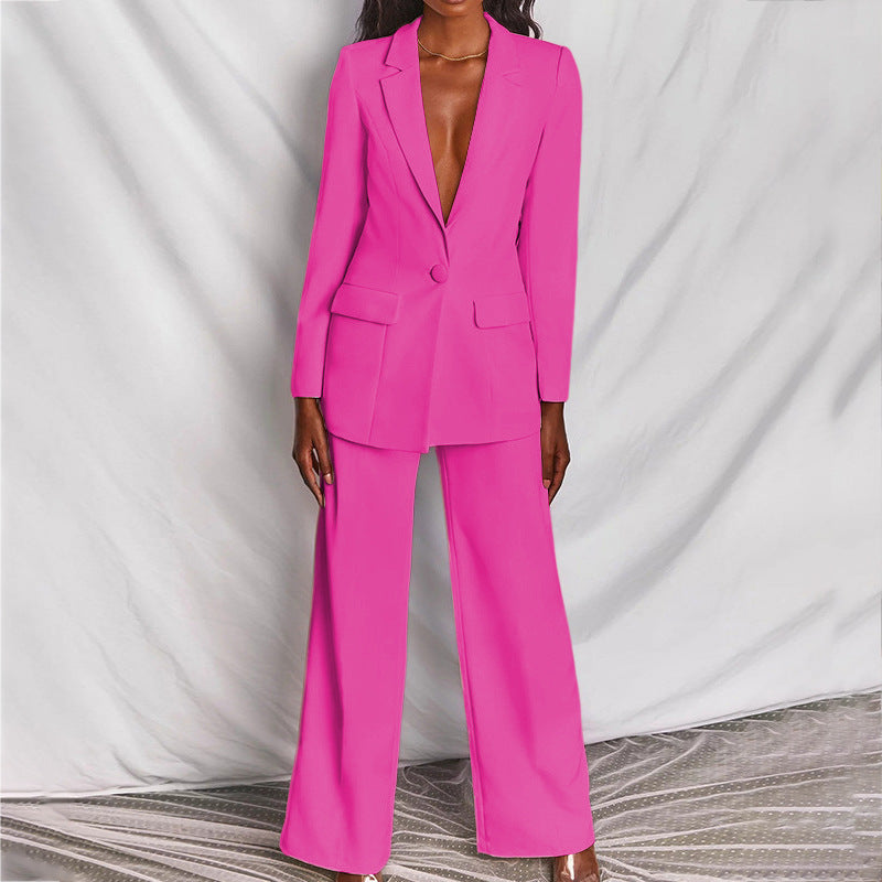 Zl1396 in Stock Autumn New Cross-Border Women's Clothing Stylish Temperament Long Sleeves Suit Straight-Leg Trousers Suit