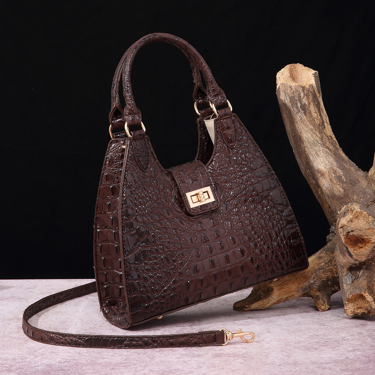 VAKKV Popularan, 2025n retro Middle East New independent station hand-held underarm bag method stick women's bag crocodile pattern Brahman