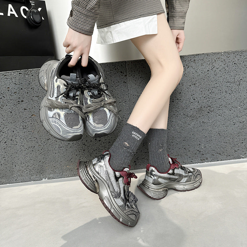 2025 Super fire versatile breathable dad shoes women's Popularan station genuine leather ankela red niche trendy cool casual sports shoes