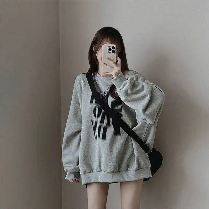VAKKV Manufacturer's velvet heavy round neck thin gray plus size long-sleeved top and sweater women's new models in autumn and winter popular