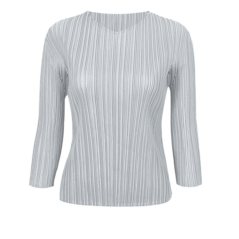Miyake Basic Women's Clothing Spring New Korean Version Fashion Versatile Long Sleeve Design Niche Light Ripe Top Women