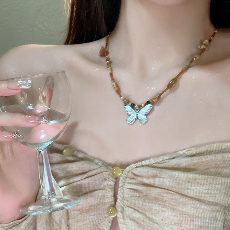 Butterfly Tassel Necklace for Women South Korea Light Luxury High-Grade Clavicle Chain New Popular Minority All-Match Ornament