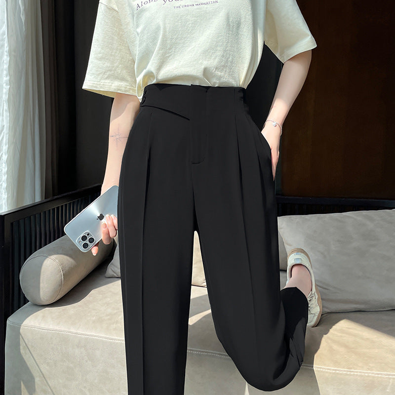 Ice Silk Suit Pants Women's Straight Summer Thin High Waist Slimming Plump Girls plus Size Harem Pants Harem Ankle-Length Cigarette Pants