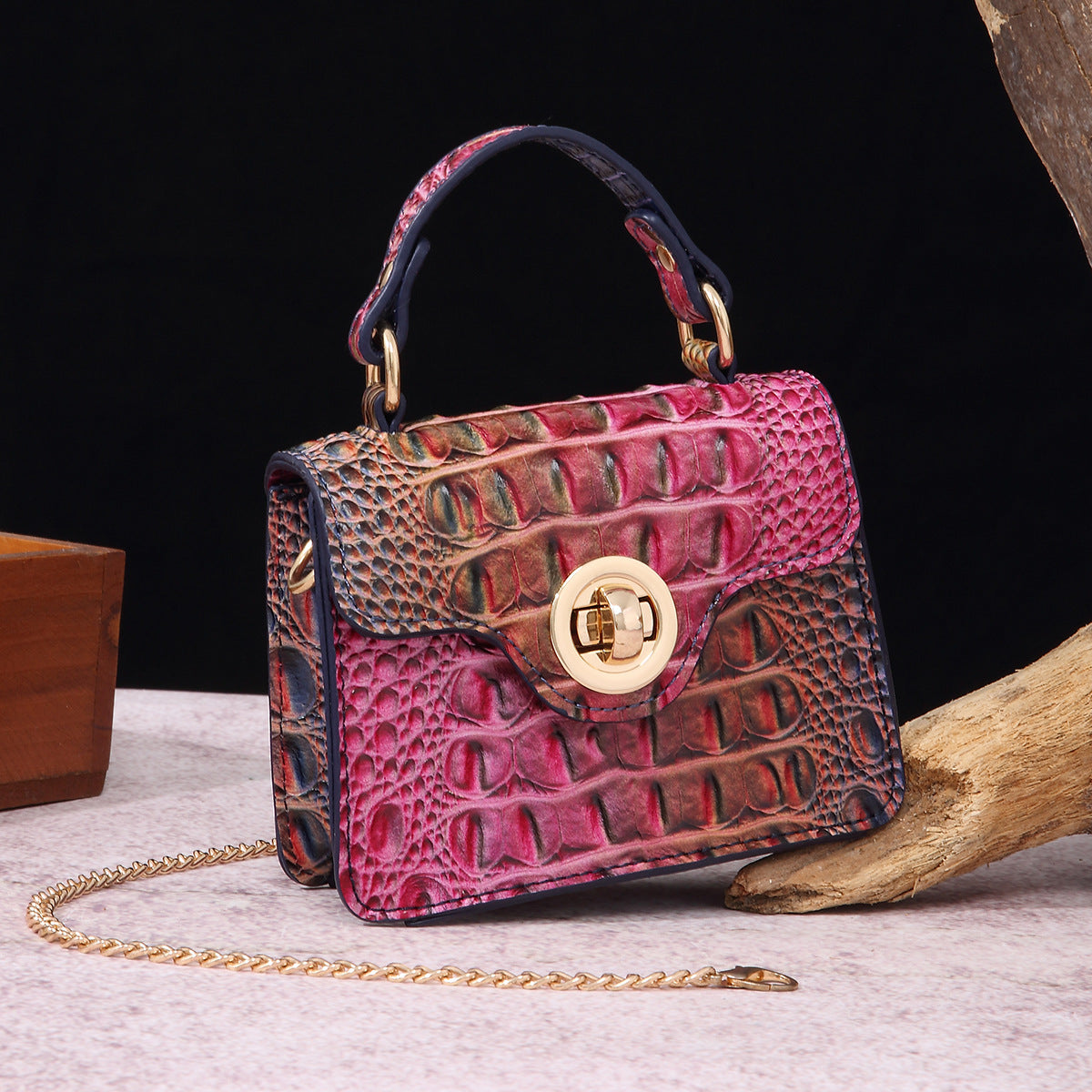 VAKKV 2025 New independent station portable messenger wallet mother and child retro women's bag multi-colored Brahman crocodile pattern