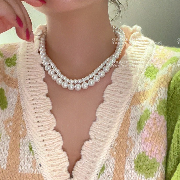 South Korea Fever Bloggers Same Style Pearl Necklace New Women's Simple Temperamental All-Match Clavicle Chain Neck Chain