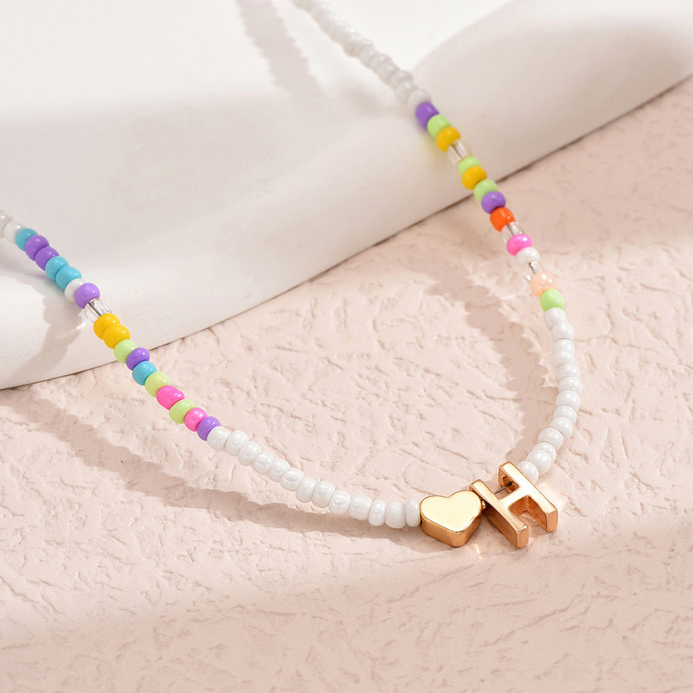 Nz2846 HOT and NEW Cross Border Color Bead 26 Letter Beaded Necklace for Women New Creative Niche Necklace Clavicle Chain