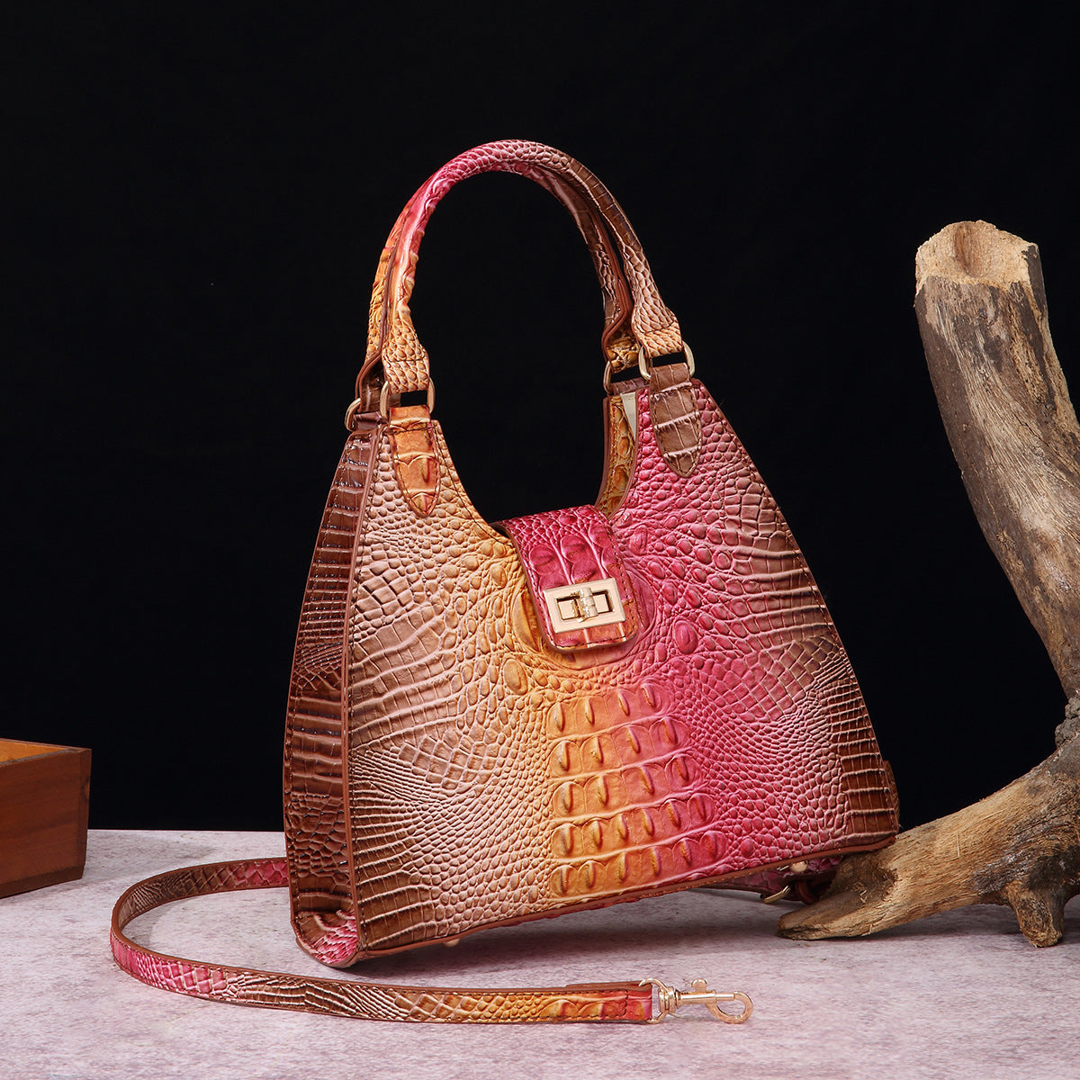 VAKKV Popularan, 2025n retro Middle East New independent station hand-held underarm bag method stick women's bag crocodile pattern Brahman