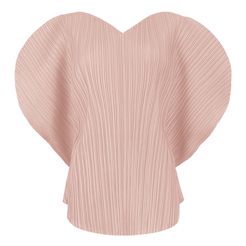 Tianpei summer new v-neck t-shirt women's Korean version temperament loose short-sleeved niche love pleated top women's