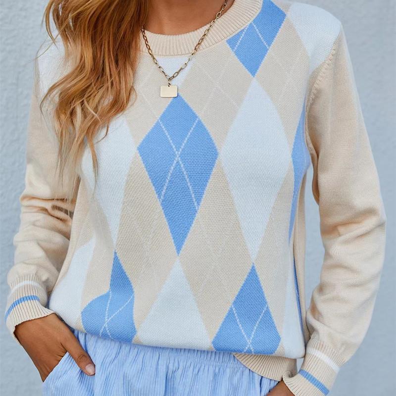 New new jacquard knitted sweater women's clothing fashion loose crew neck bottoming sweater women