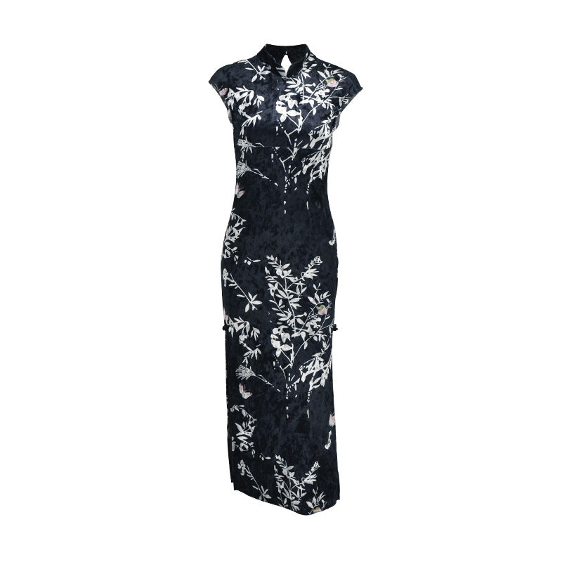 VAKKV 2025 PC058 New Midie Fragrance Early Spring New Chinese Velvet Cheongsam Dress Slim Fit Hip Wrap Long Dress Women