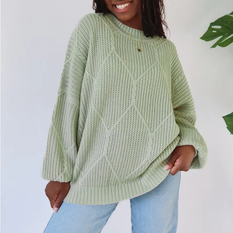 New new round neck knitted loose casual lantern sleeve pullover sweater top women