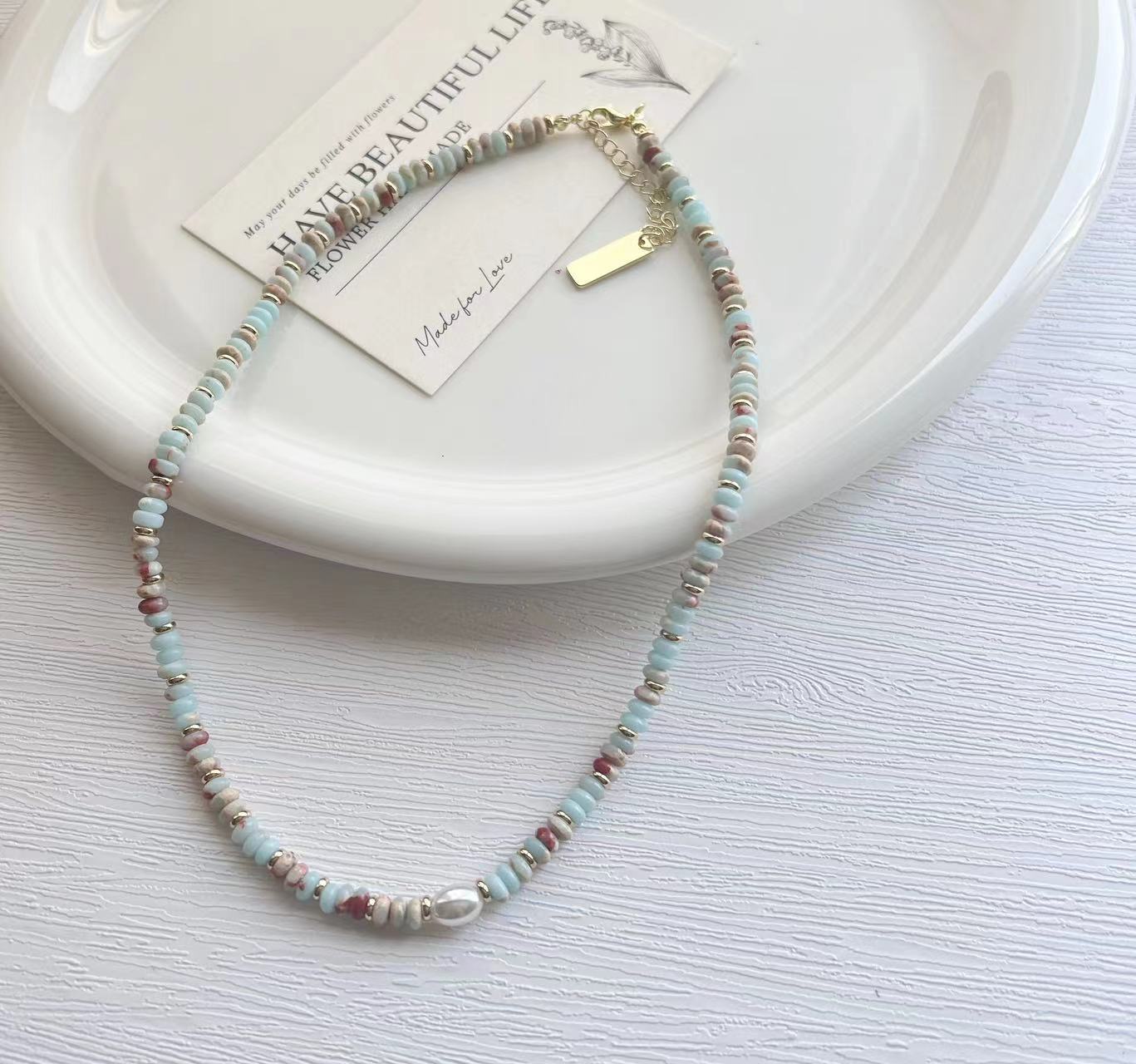 Natural Color Beaded Jasper Freshwater Pearl Necklace for Women New Popular Light Luxury Minority Clavicle Necklace