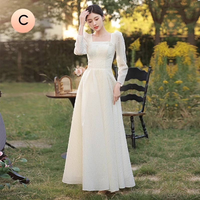 VAKKV Champagne Bridesmaid Dress New Super Fairy Wedding Ladybros' Dress Long Sleeve Niche High Sense Daily Style