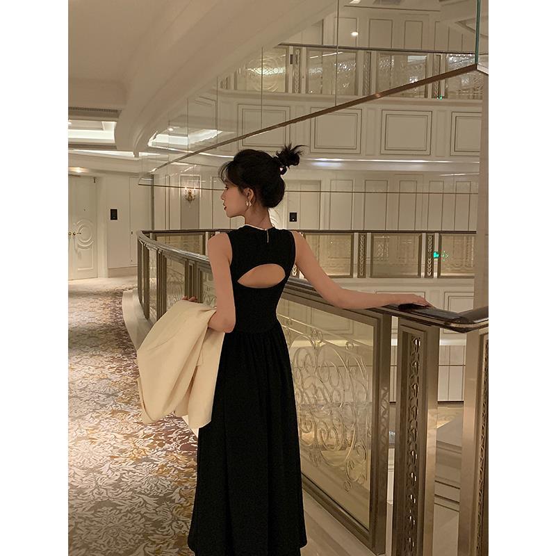 Black Sleeveless Style Retro Elegant Hepburn Dress Women's Summer Design Vest Niche Backless Long Skirt