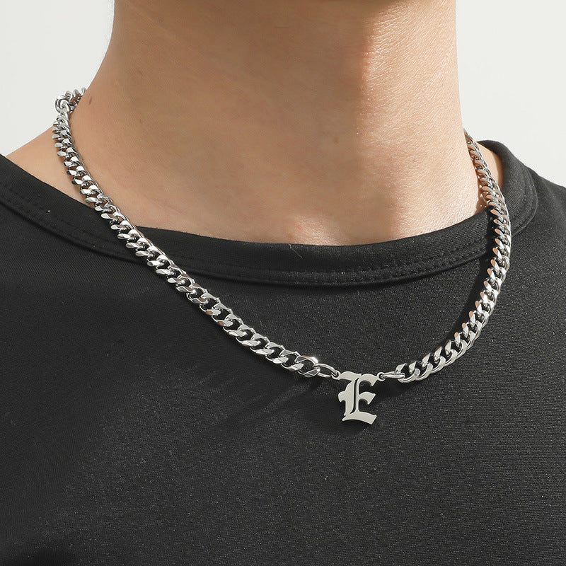 Cross-Border Hot Selling Stainless Steel English Letter Pendant Necklace Ins Cuban Necklace Hip Hop Street Trend New Product