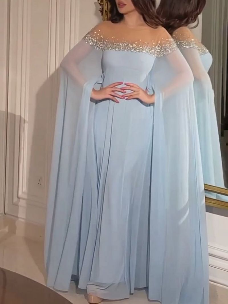 VSKKV Spring and Summer New Cross Border Middle East Temperament Sexy High Waist Rhinestone Pearl Chiffon Banquet Evening Dress