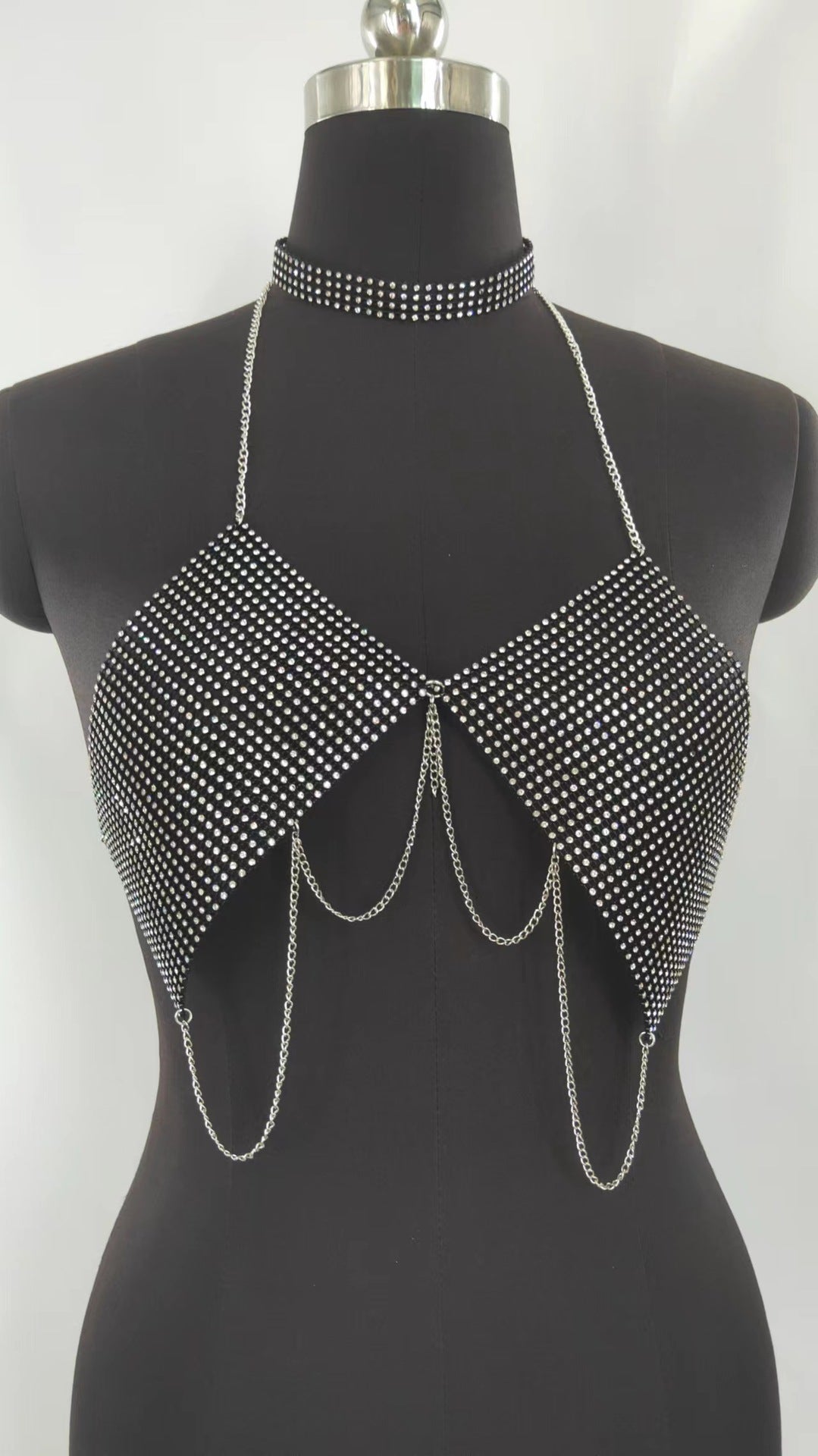 2025 MW3046 2025 vest rhinestone inlaid with wavy tassel metal chain pendant diamond cloth collar small vest body chain