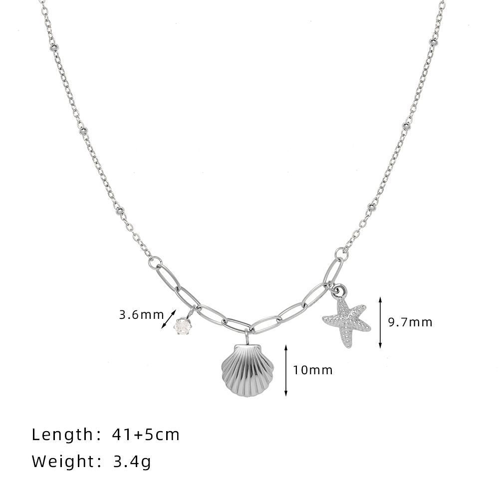 VAKKV Cross Border Ocean Style Mid-Ancient Shell Necklace Starfish Pearl Necklace Plated 18K Gold Color Protection