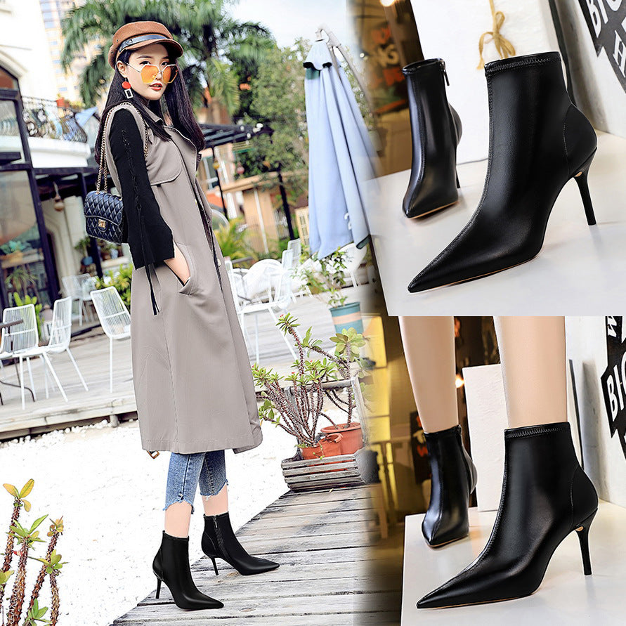 2025 8888-2 style fashion simple thin boots thin heel high heel pointed sexy nightclub thin short boots and bare boots