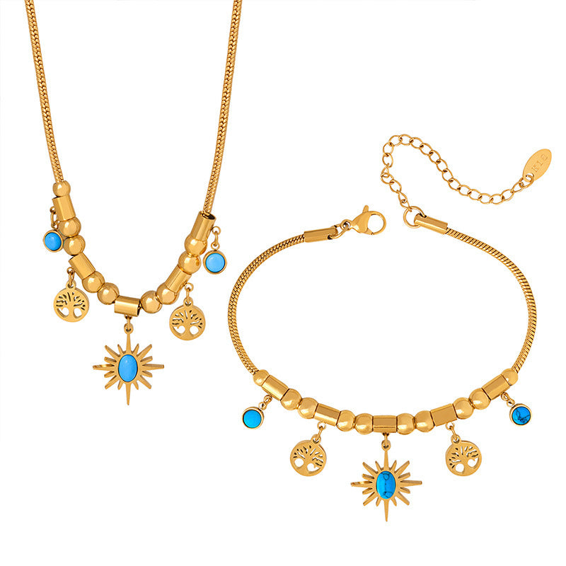 Best Seller in HOT and NEW Vintage Bohemian Style 18K Gold-Plated Bracelet Women's Niche Premium Turquoise Eight-Pointed Stars Necklace