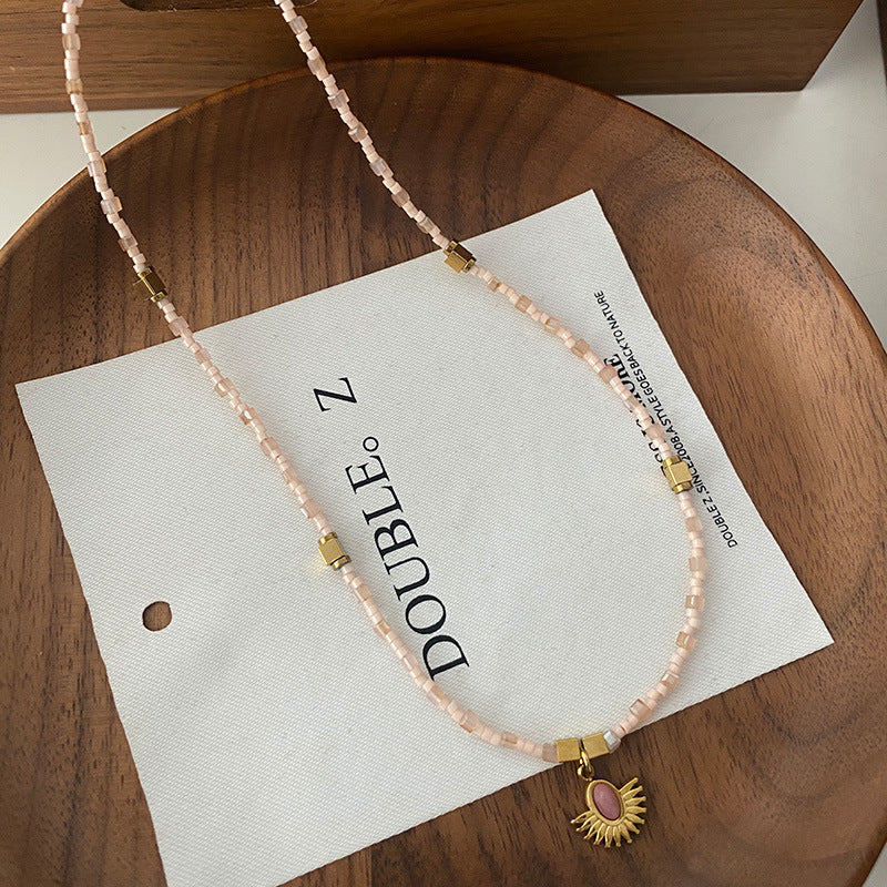 Sunstone Necklace High-Rise Sweater Chain Accessories Women's All-Match Mid-Ancient Simple Twin High-Grade Crystal Necklace